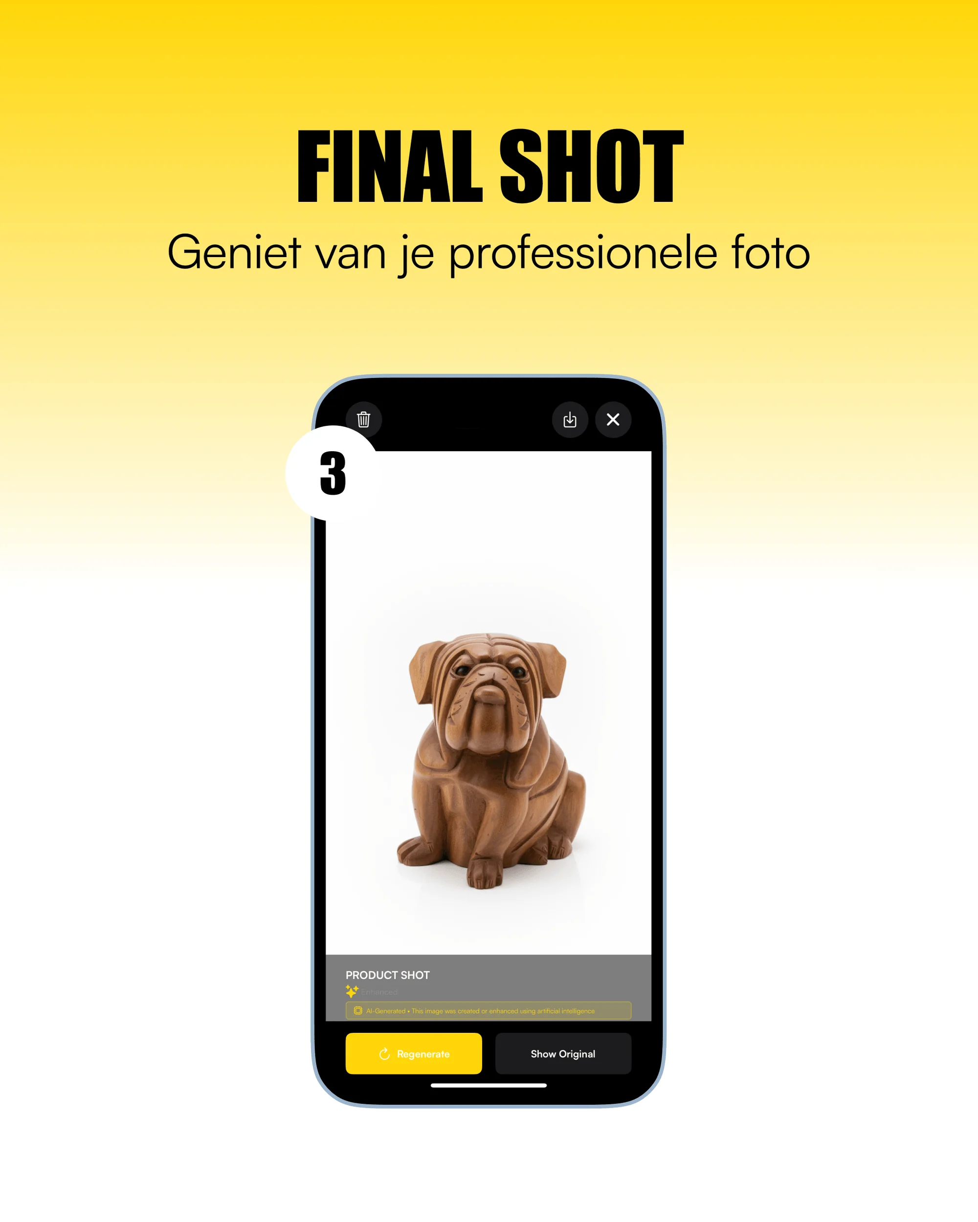Stap 3 in de Wrap It Up-app: de afgewerkte productfoto op een witte achtergrond